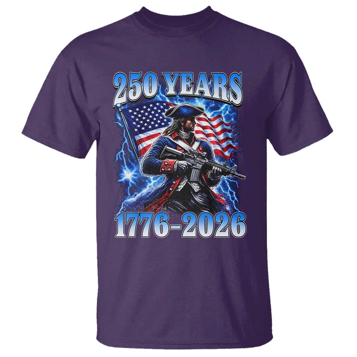 250th Anniversary Yankee Spirit T Shirt 1776 2026 Patriotic Tactical Minuteman US Flag TS10 Purple Print Your Wear