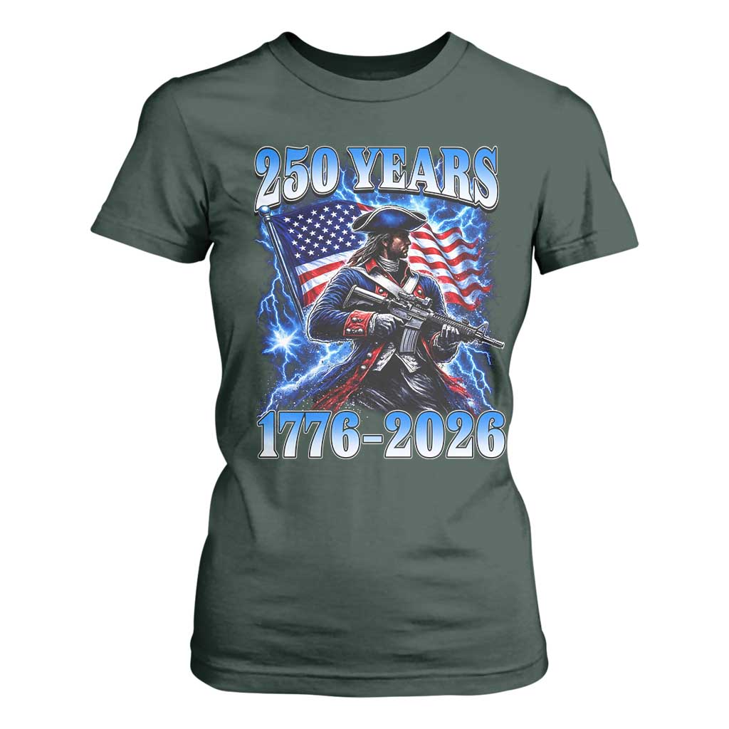250th Anniversary Yankee Spirit T Shirt For Women 1776 2026 Patriotic Tactical Minuteman US Flag TS10 Dark Forest Green Print Your Wear