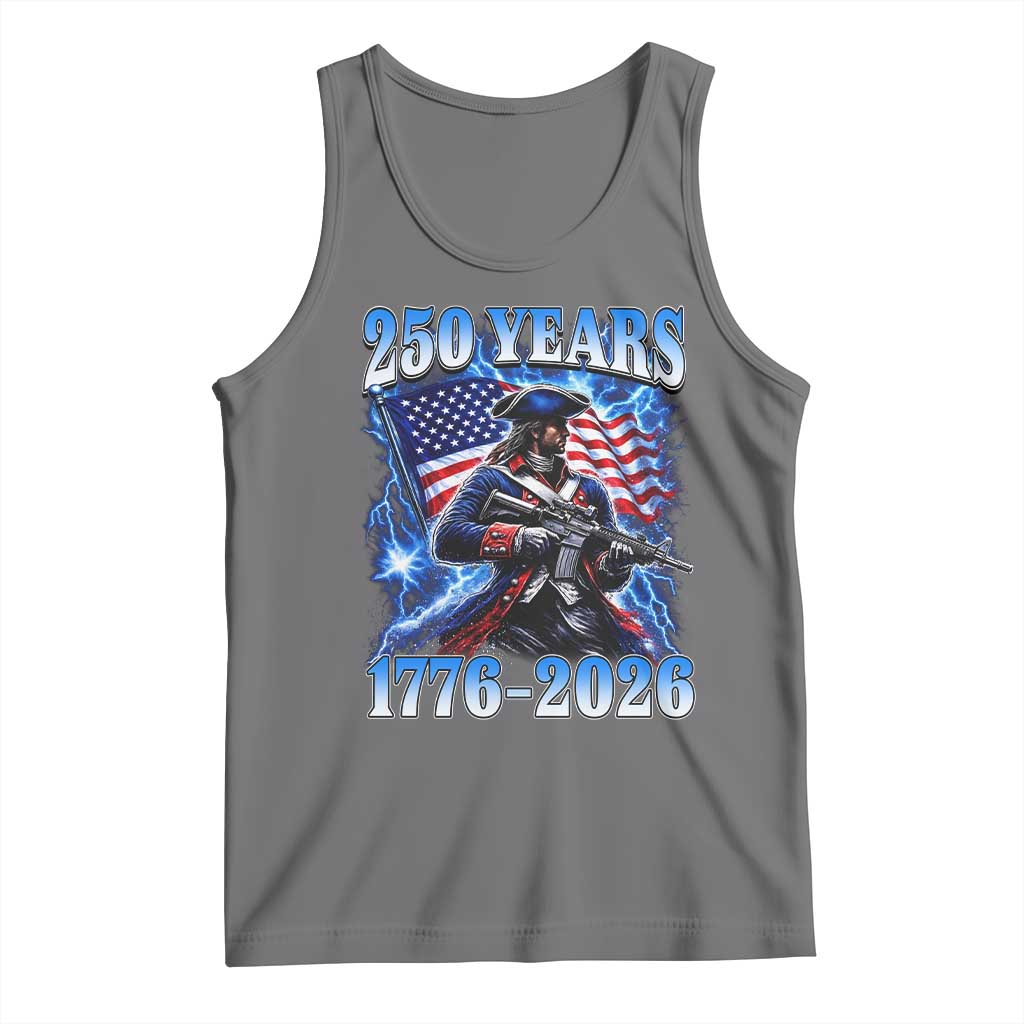 250th Anniversary Yankee Spirit Tank Top 1776 2026 Patriotic Tactical Minuteman US Flag TS10 Black Heather Print Your Wear