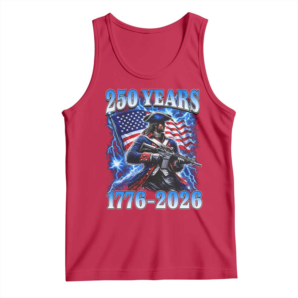 250th Anniversary Yankee Spirit Tank Top 1776 2026 Patriotic Tactical Minuteman US Flag TS10 Red Print Your Wear