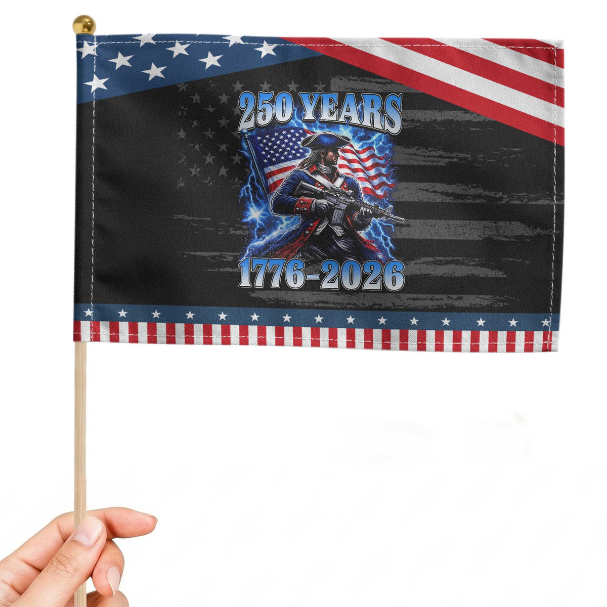 250th Anniversary Yankee Spirit Patriotic Handheld Flag 1776 2026 Tactical Minuteman US Flag TS10 Distressed 8.2