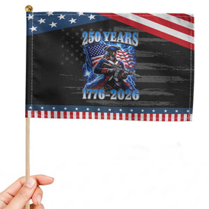250th Anniversary Yankee Spirit Patriotic Handheld Flag 1776 2026 Tactical Minuteman US Flag TS10 Distressed 8.2" × 5.5" Black Blue Print Your Wear