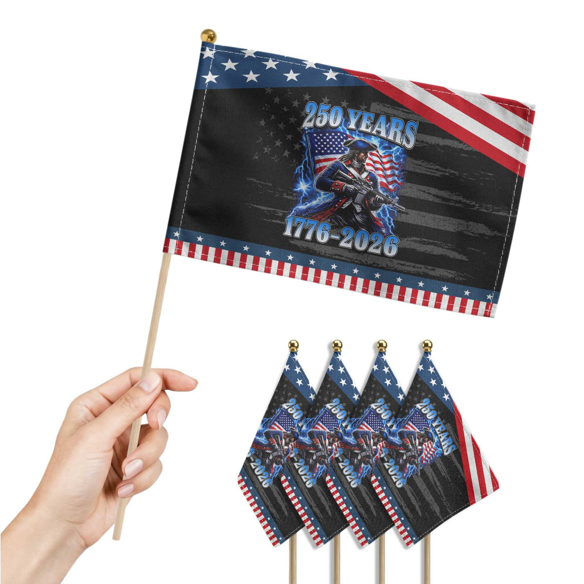 250th Anniversary Yankee Spirit Patriotic Handheld Flag 1776 2026 Tactical Minuteman US Flag TS10 Print Your Wear