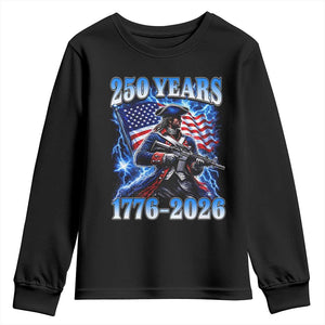 250th Anniversary Yankee Spirit Youth Sweatshirt 1776 2026 Patriotic Tactical Minuteman US Flag TS10 Black Print Your Wear