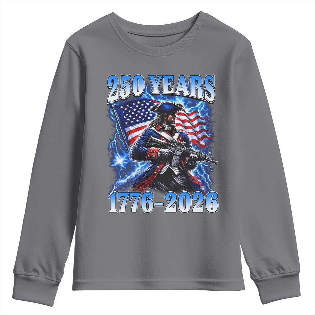 250th Anniversary Yankee Spirit Youth Sweatshirt 1776 2026 Patriotic Tactical Minuteman US Flag TS10 Charcoal Print Your Wear