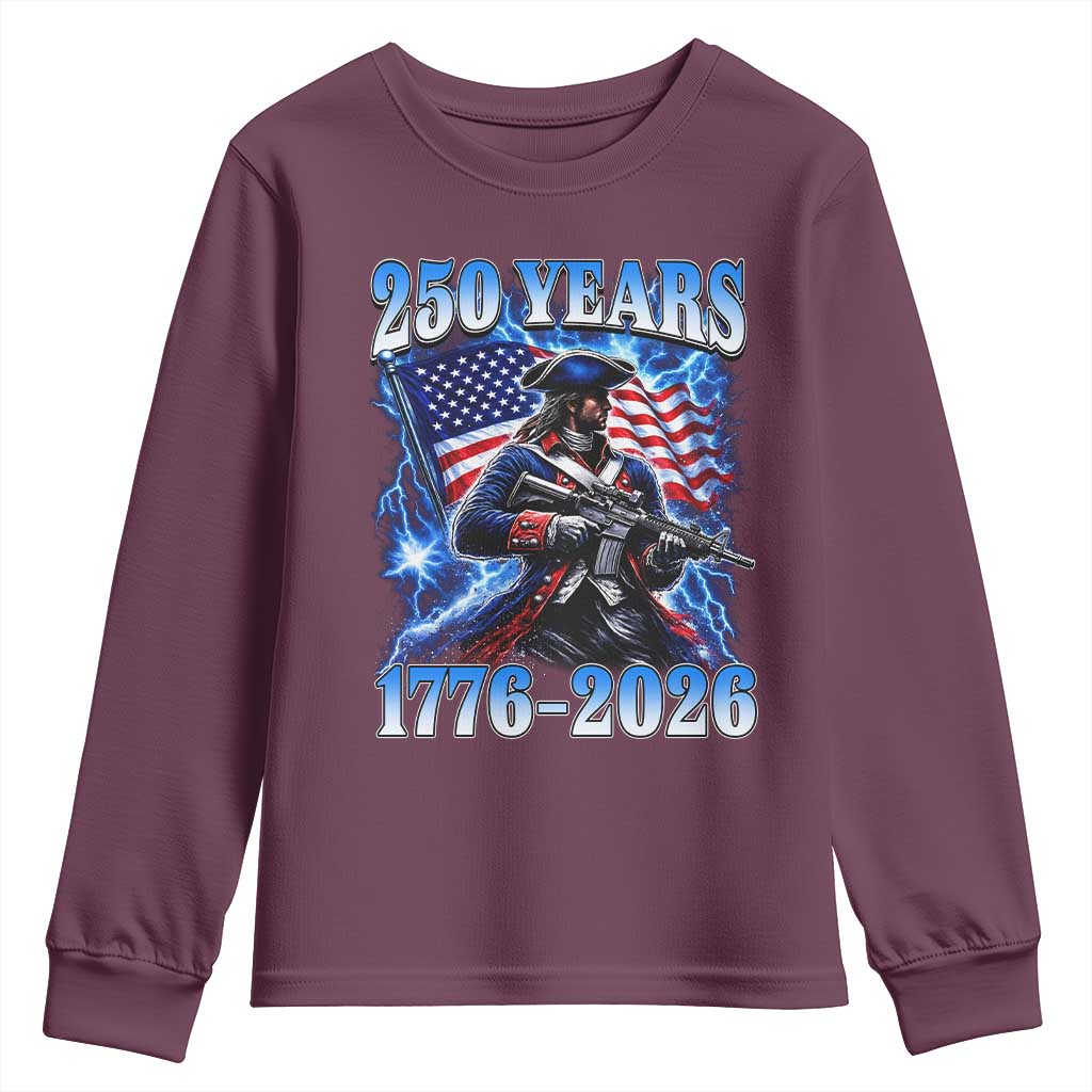 250th Anniversary Yankee Spirit Youth Sweatshirt 1776 2026 Patriotic Tactical Minuteman US Flag TS10 Maroon Print Your Wear