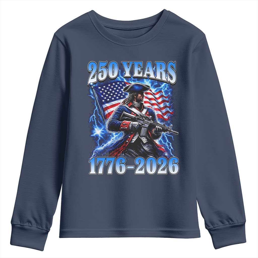 250th Anniversary Yankee Spirit Youth Sweatshirt 1776 2026 Patriotic Tactical Minuteman US Flag TS10 Navy Print Your Wear