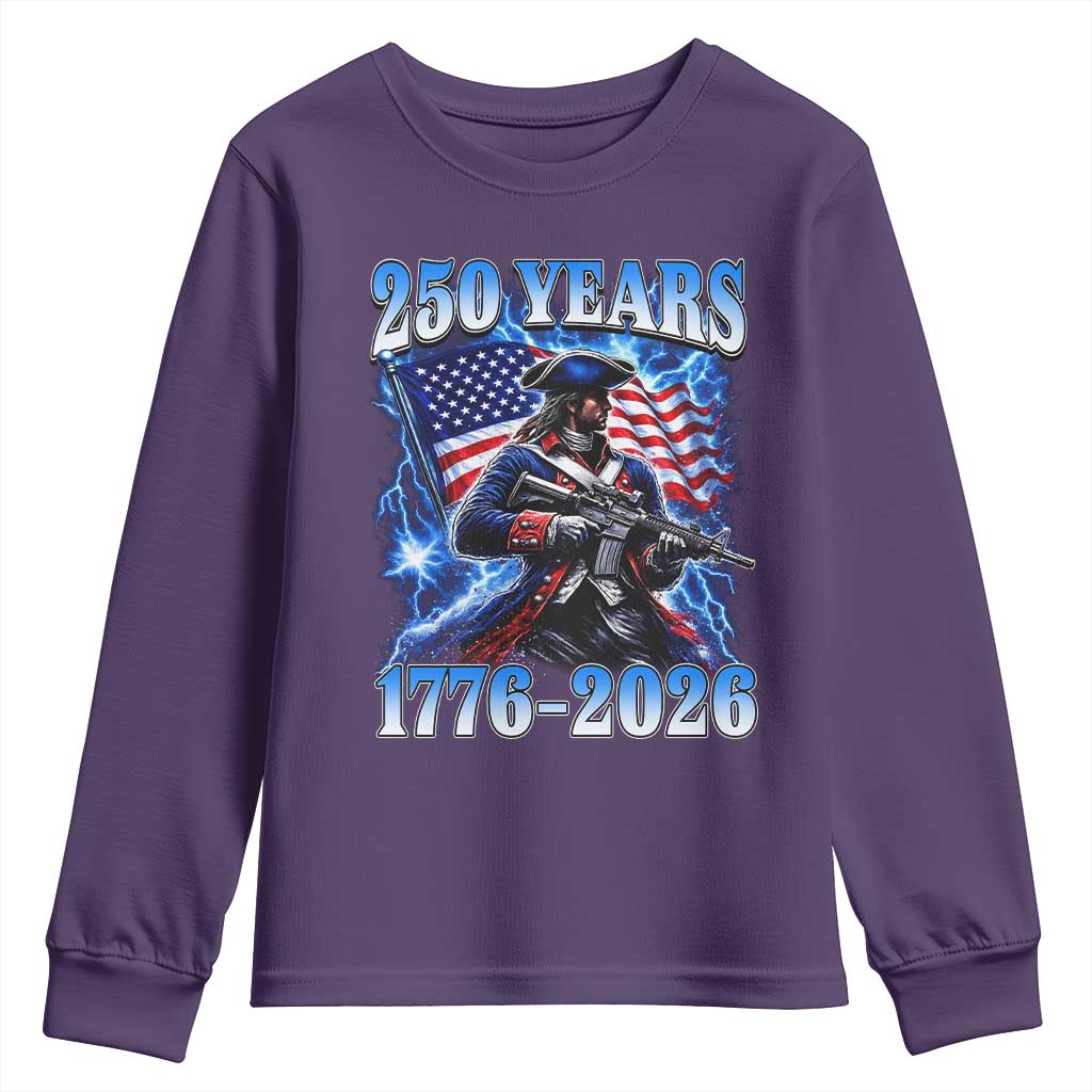 250th Anniversary Yankee Spirit Youth Sweatshirt 1776 2026 Patriotic Tactical Minuteman US Flag TS10 Purple Print Your Wear