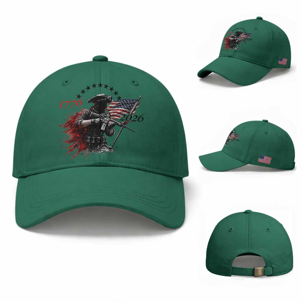 250 Years Anniversary Yankee Spirit Baseball Cap 1776 2026 Patriotic Tactical Minuteman Independence Day 4th July US Flag TS10 Baseball Cap Universal Fit Irish Green Print Your Wear
