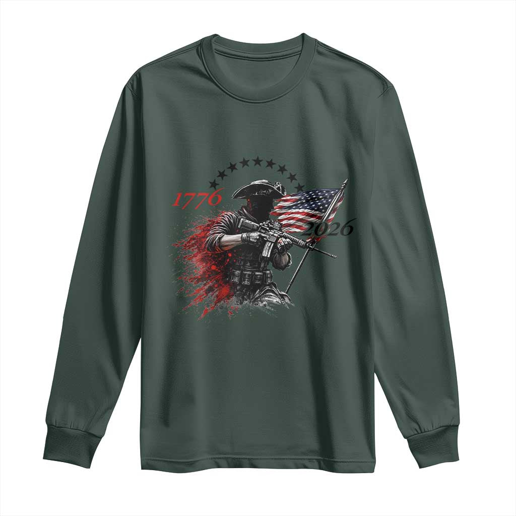 250 Years Anniversary Yankee Spirit Long Sleeve Shirt 1776 2026 Patriotic Tactical Minuteman Independence Day 4th July US Flag TS10 Dark Forest Green Print Your Wear