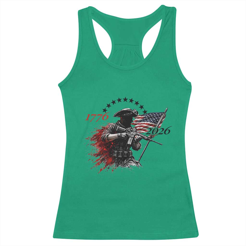 250 Years Anniversary Yankee Spirit Racerback Tank Top 1776 2026 Patriotic Tactical Minuteman Independence Day 4th July US Flag TS10 Irish Green Print Your Wear