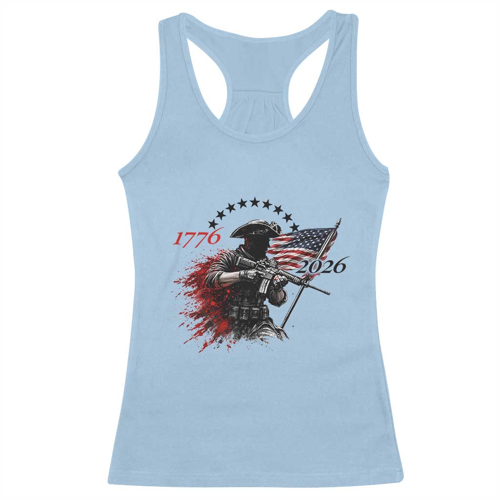 250 Years Anniversary Yankee Spirit Racerback Tank Top 1776 2026 Patriotic Tactical Minuteman Independence Day 4th July US Flag TS10 Light Blue Print Your Wear