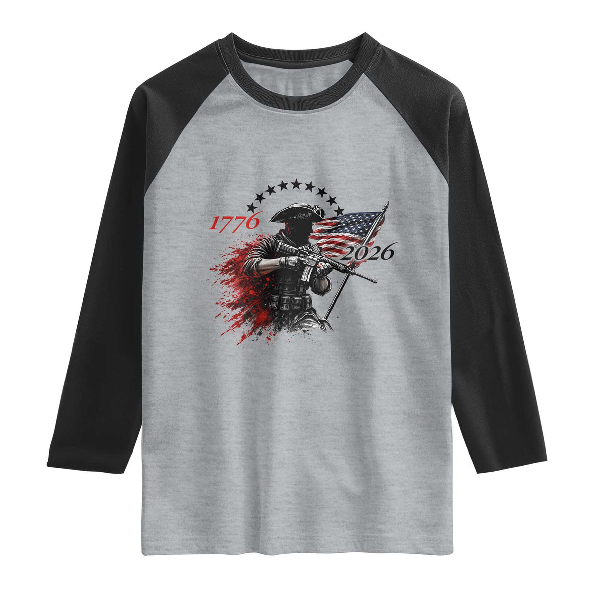 250 Years Anniversary Yankee Spirit Raglan Shirt 1776 2026 Patriotic Tactical Minuteman Independence Day 4th July US Flag TS10 Heather Gray Black Print Your Wear