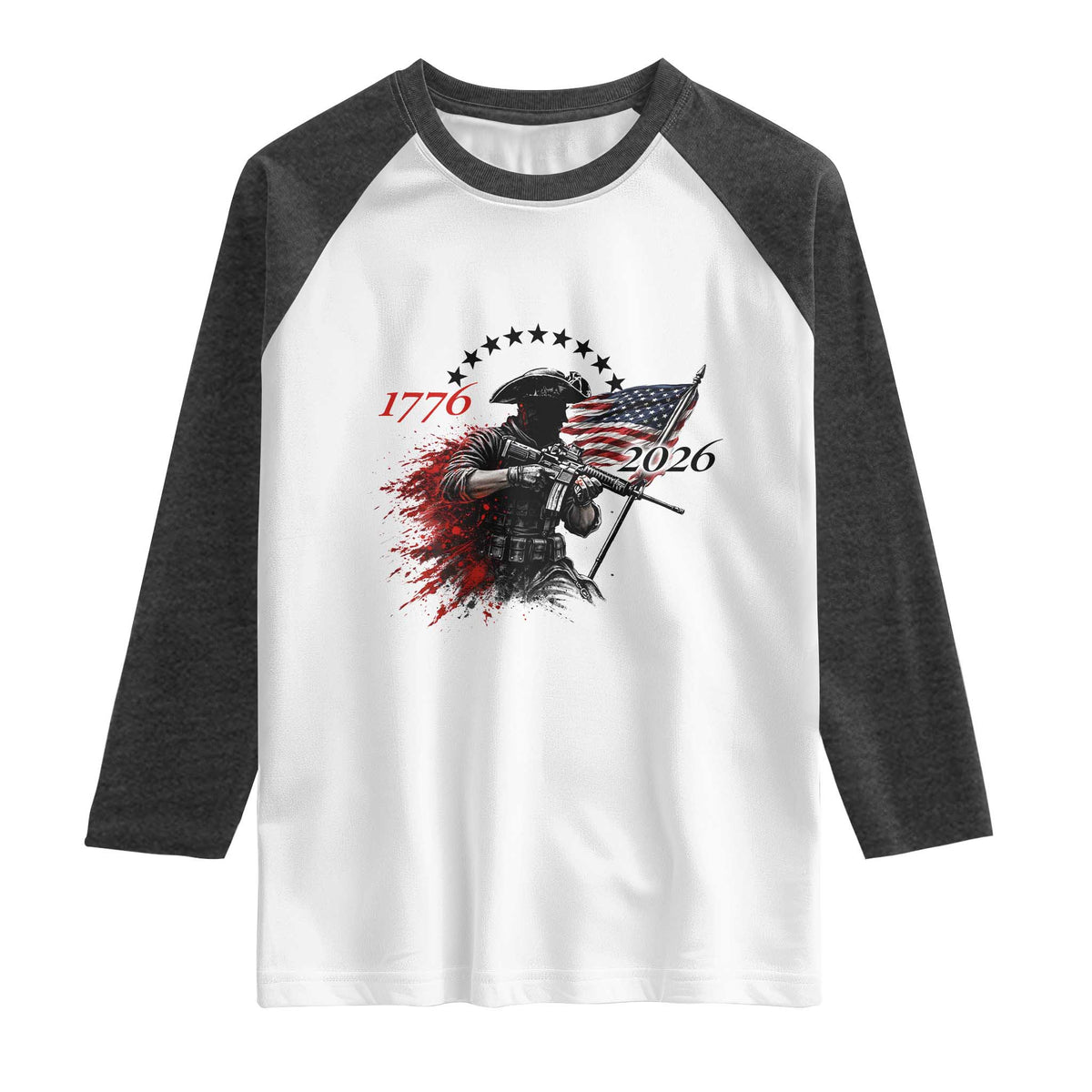 250 Years Anniversary Yankee Spirit Raglan Shirt 1776 2026 Patriotic Tactical Minuteman Independence Day 4th July US Flag TS10 White Heather Charcoal Print Your Wear