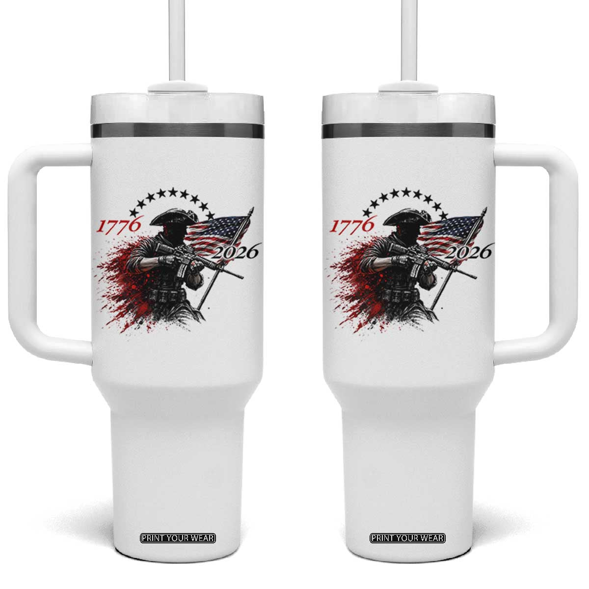 250 Years Anniversary Yankee Spirit Tumbler With Handle 1776 2026 Patriotic Tactical Minuteman Independence Day 4th July US Flag TS10 One Size: 40 oz White Print Your Wear