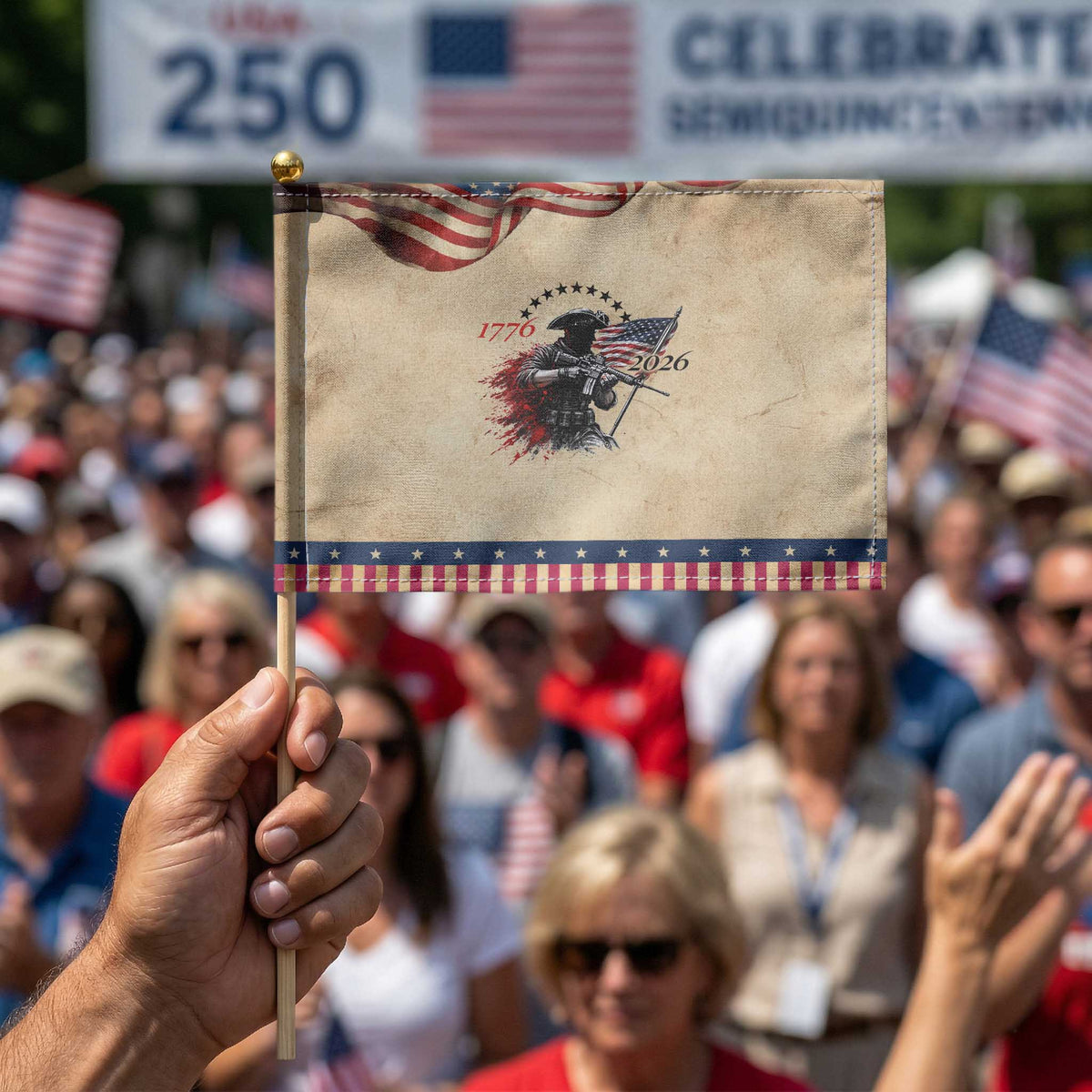 250 Years Anniversary Yankee Spirit Patriotic Handheld Flag 1776 2026 Tactical Minuteman Independence Day 4th July US Flag TS10 Vintage 8.2