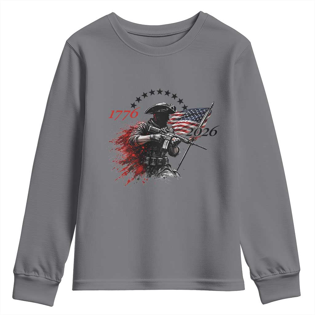 250 Years Anniversary Yankee Spirit Youth Sweatshirt 1776 2026 Patriotic Tactical Minuteman Independence Day 4th July US Flag TS10 Charcoal Print Your Wear