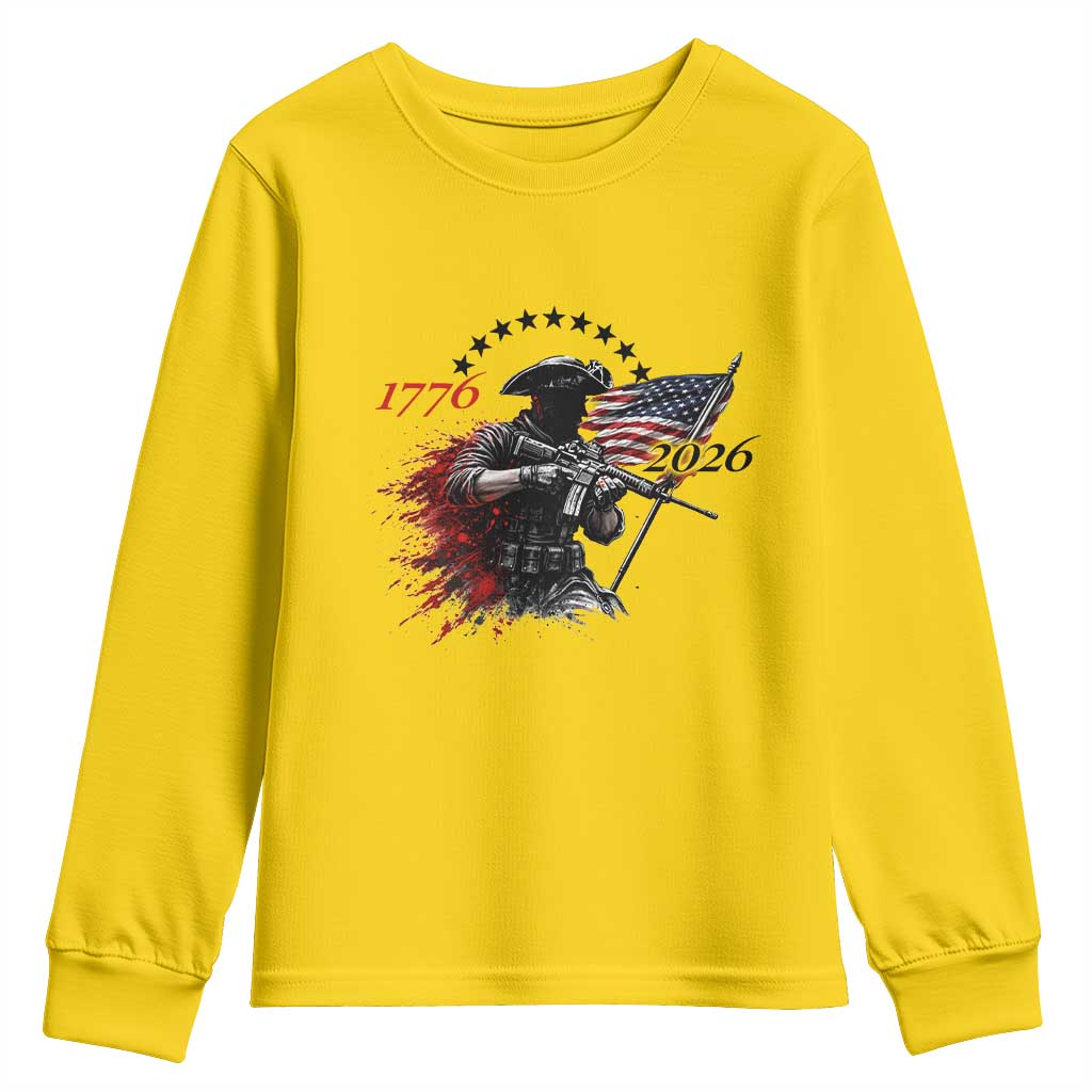250 Years Anniversary Yankee Spirit Youth Sweatshirt 1776 2026 Patriotic Tactical Minuteman Independence Day 4th July US Flag TS10 Daisy Print Your Wear