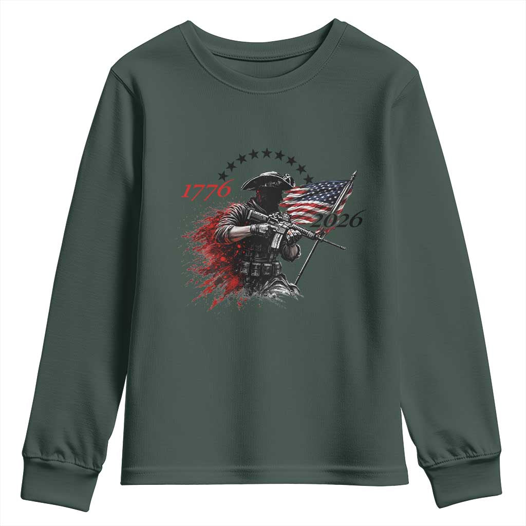 250 Years Anniversary Yankee Spirit Youth Sweatshirt 1776 2026 Patriotic Tactical Minuteman Independence Day 4th July US Flag TS10 Dark Forest Green Print Your Wear