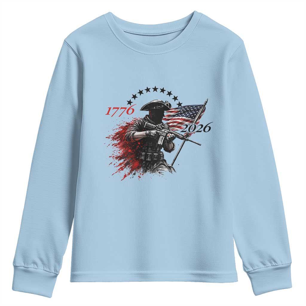 250 Years Anniversary Yankee Spirit Youth Sweatshirt 1776 2026 Patriotic Tactical Minuteman Independence Day 4th July US Flag TS10 Light Blue Print Your Wear