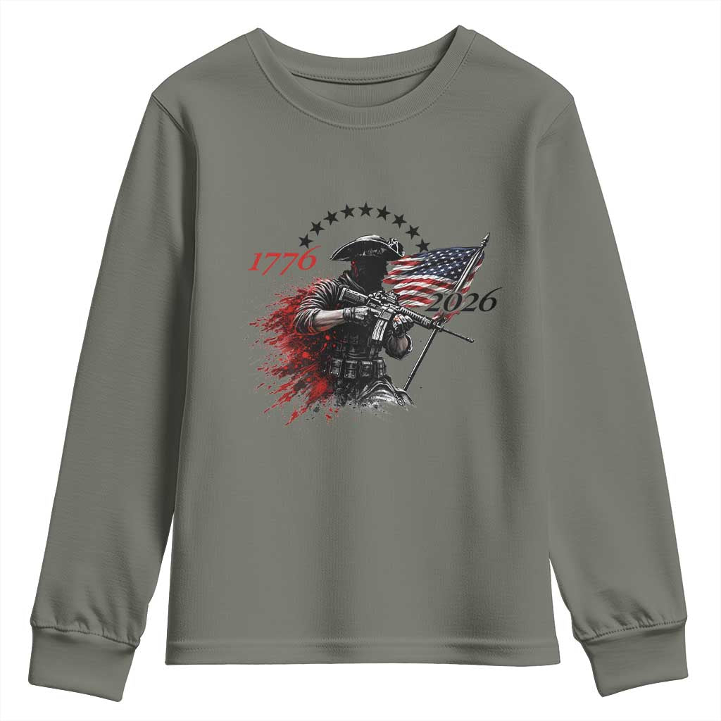 250 Years Anniversary Yankee Spirit Youth Sweatshirt 1776 2026 Patriotic Tactical Minuteman Independence Day 4th July US Flag TS10 Military Green Print Your Wear
