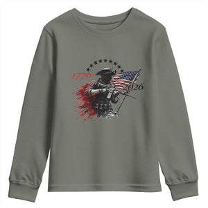 250 Years Anniversary Yankee Spirit Youth Sweatshirt 1776 2026 Patriotic Tactical Minuteman Independence Day 4th July US Flag TS10 Military Green Print Your Wear