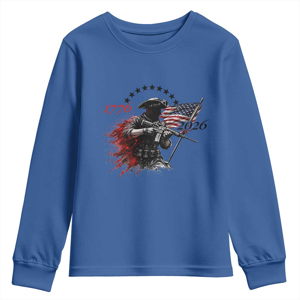250 Years Anniversary Yankee Spirit Youth Sweatshirt 1776 2026 Patriotic Tactical Minuteman Independence Day 4th July US Flag TS10 Royal Blue Print Your Wear