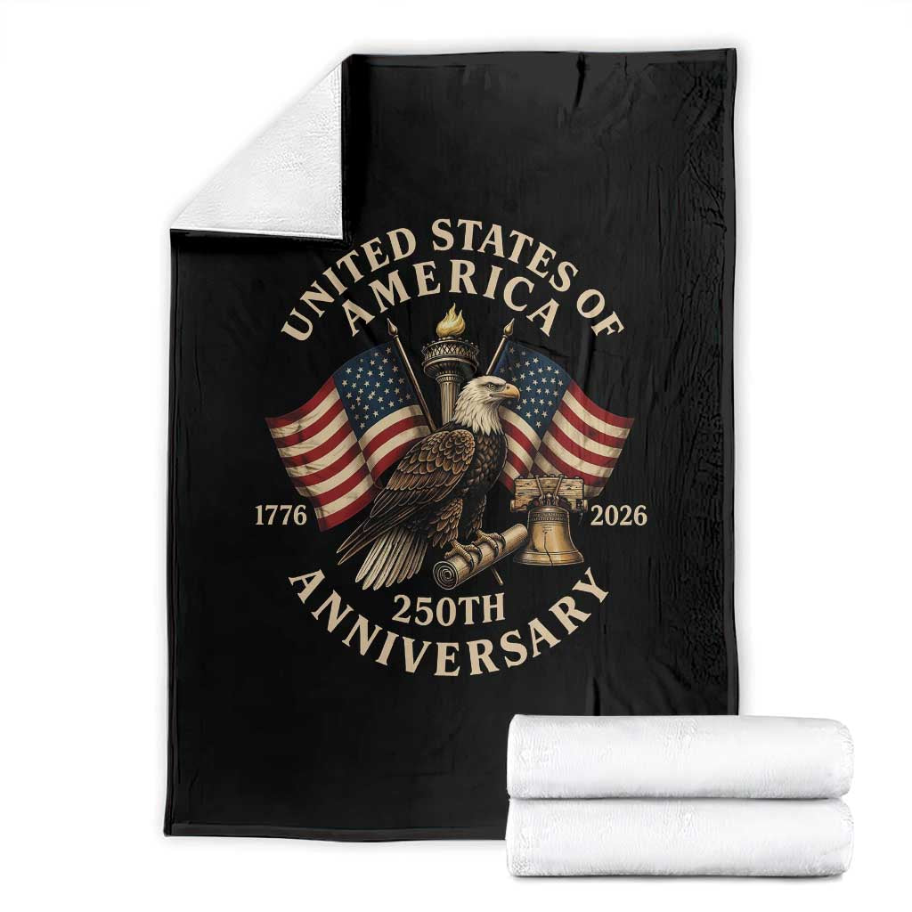 USA 250th Anniversary Throw Blanket Vintage Eagle US Flag Independence Day 4th July Patriotic TS10 Black Print Your Wear