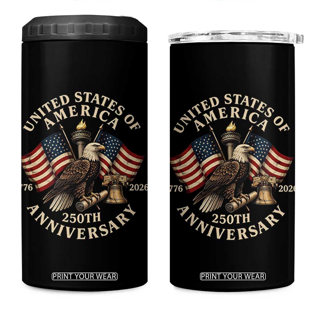 USA 250th Anniversary 4 in 1 Can Cooler Tumbler Vintage Eagle US Flag Independence Day 4th July Patriotic TS10 One Size: 16 oz Black Print Your Wear