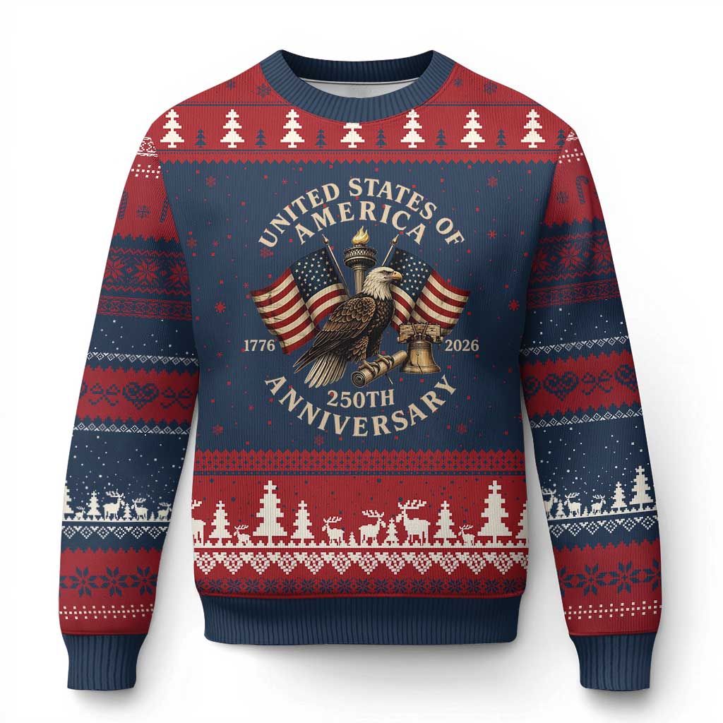 USA 250th Anniversary Ugly Christmas Sweater Vintage Eagle US Flag Independence Day 4th July Patriotic TS10 Navy Red Print Your Wear