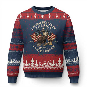 USA 250th Anniversary Ugly Christmas Sweater Vintage Eagle US Flag Independence Day 4th July Patriotic TS10 Navy Red Print Your Wear