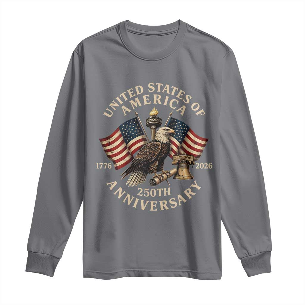 USA 250th Anniversary Long Sleeve Shirt Vintage Eagle US Flag Independence Day 4th July Patriotic TS10 Charcoal Print Your Wear