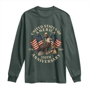 USA 250th Anniversary Long Sleeve Shirt Vintage Eagle US Flag Independence Day 4th July Patriotic TS10 Dark Forest Green Print Your Wear