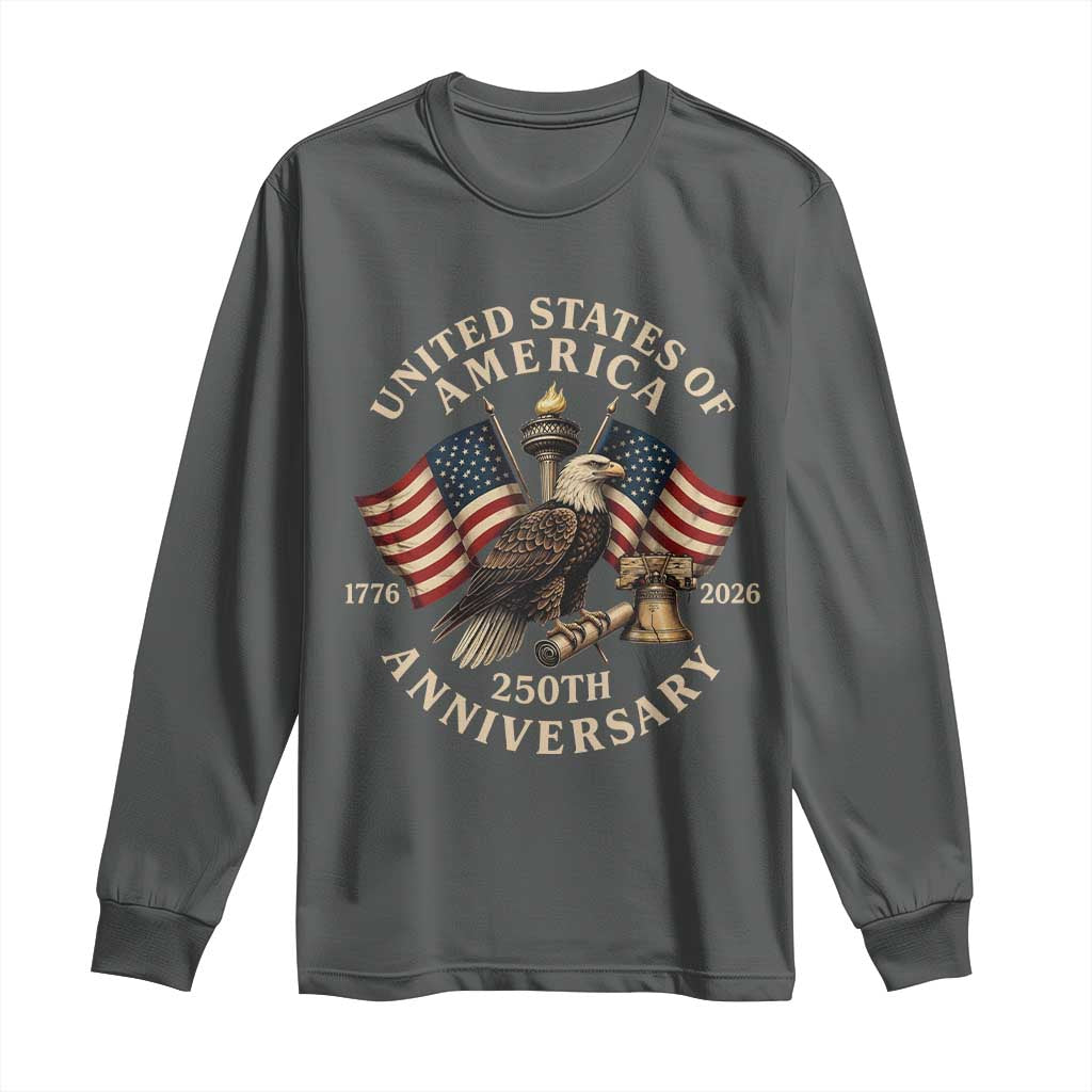 USA 250th Anniversary Long Sleeve Shirt Vintage Eagle US Flag Independence Day 4th July Patriotic TS10 Dark Heather Print Your Wear