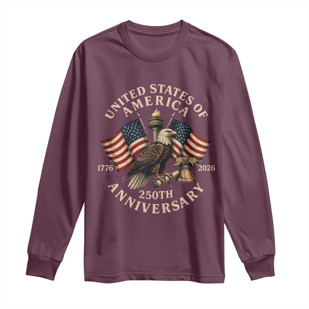 USA 250th Anniversary Long Sleeve Shirt Vintage Eagle US Flag Independence Day 4th July Patriotic TS10 Maroon Print Your Wear