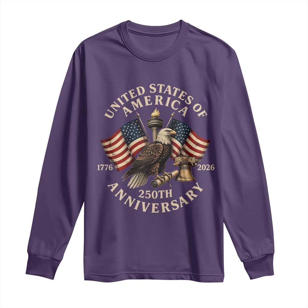 USA 250th Anniversary Long Sleeve Shirt Vintage Eagle US Flag Independence Day 4th July Patriotic TS10 Purple Print Your Wear