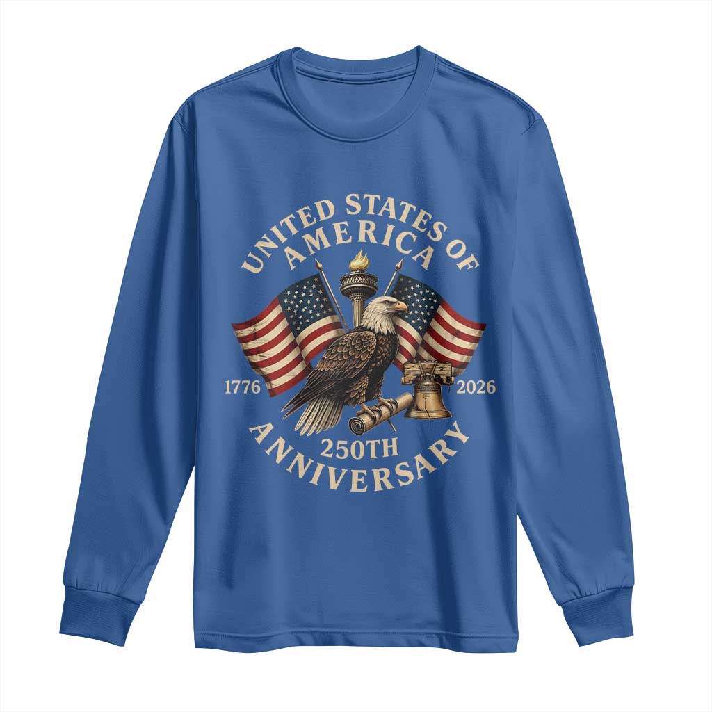 USA 250th Anniversary Long Sleeve Shirt Vintage Eagle US Flag Independence Day 4th July Patriotic TS10 Royal Blue Print Your Wear