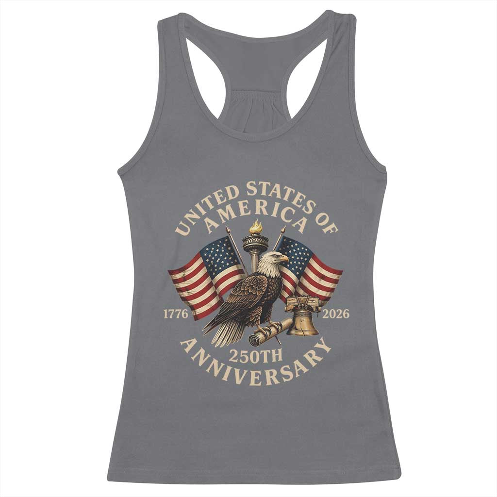 USA 250th Anniversary Racerback Tank Top Vintage Eagle US Flag Independence Day 4th July Patriotic TS10 Charcoal Print Your Wear