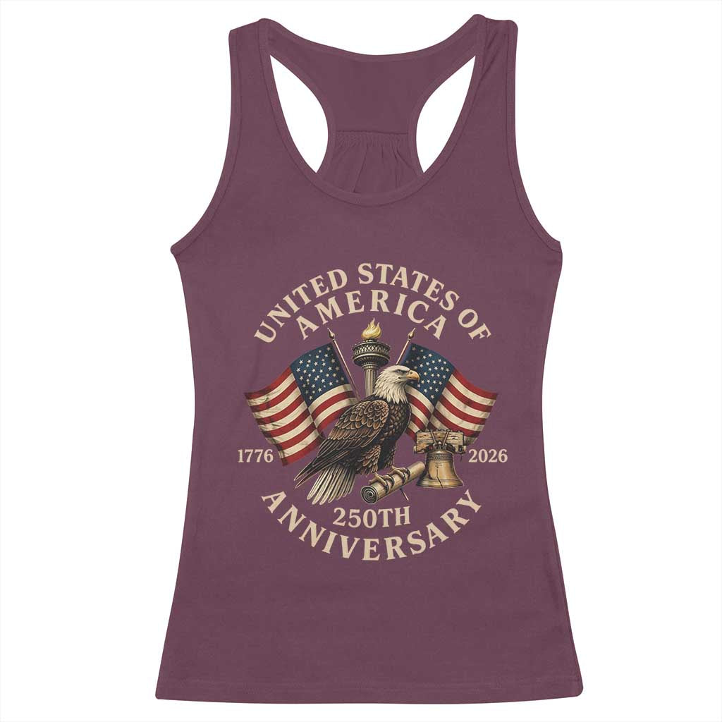 USA 250th Anniversary Racerback Tank Top Vintage Eagle US Flag Independence Day 4th July Patriotic TS10 Maroon Print Your Wear