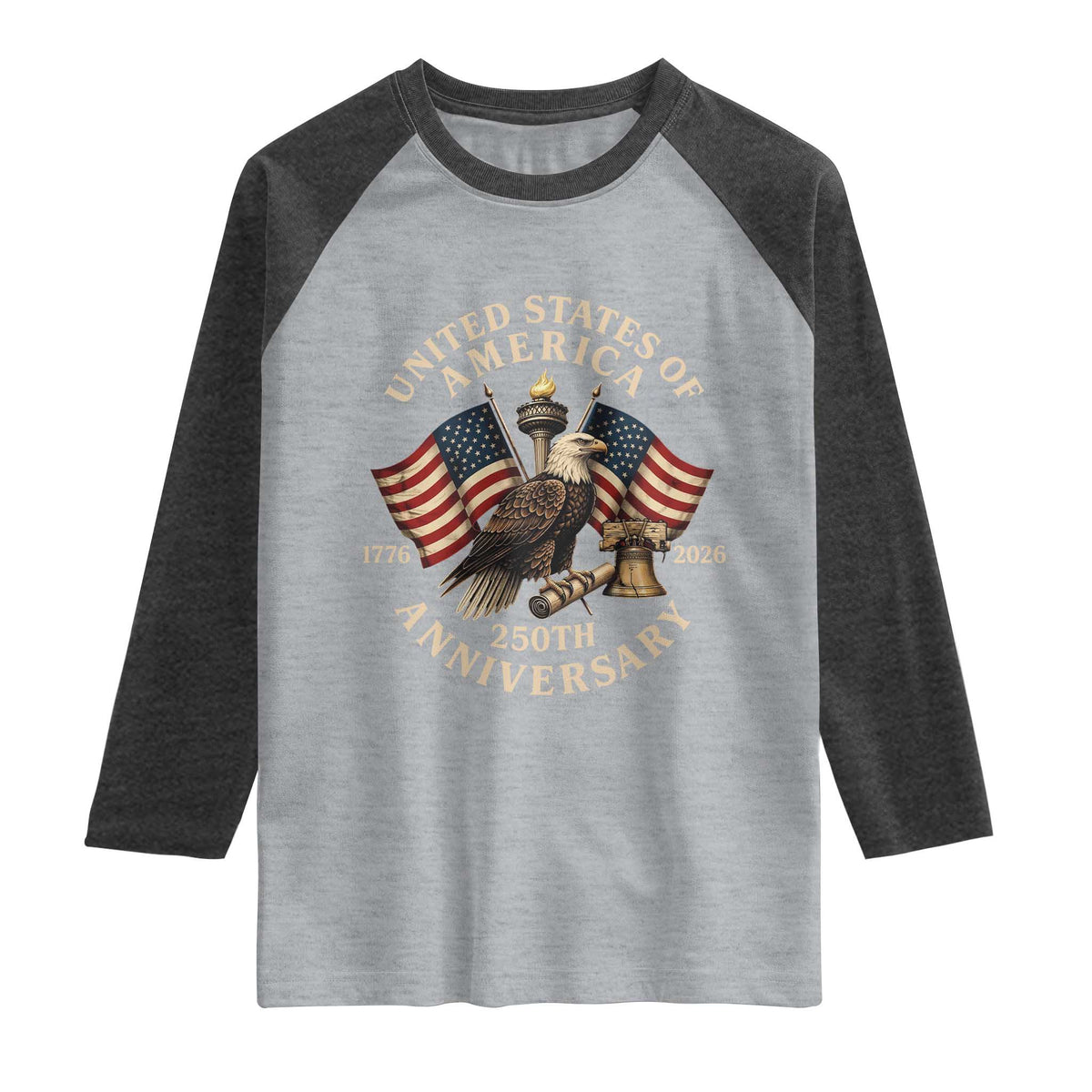 USA 250th Anniversary Raglan Shirt Vintage Eagle US Flag Independence Day 4th July Patriotic TS10 Heather Gray Heather Charcoal Print Your Wear