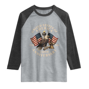 USA 250th Anniversary Raglan Shirt Vintage Eagle US Flag Independence Day 4th July Patriotic TS10 Heather Gray Heather Charcoal Print Your Wear