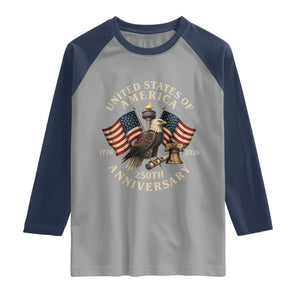 USA 250th Anniversary Raglan Shirt Vintage Eagle US Flag Independence Day 4th July Patriotic TS10 Sport Gray Navy Print Your Wear