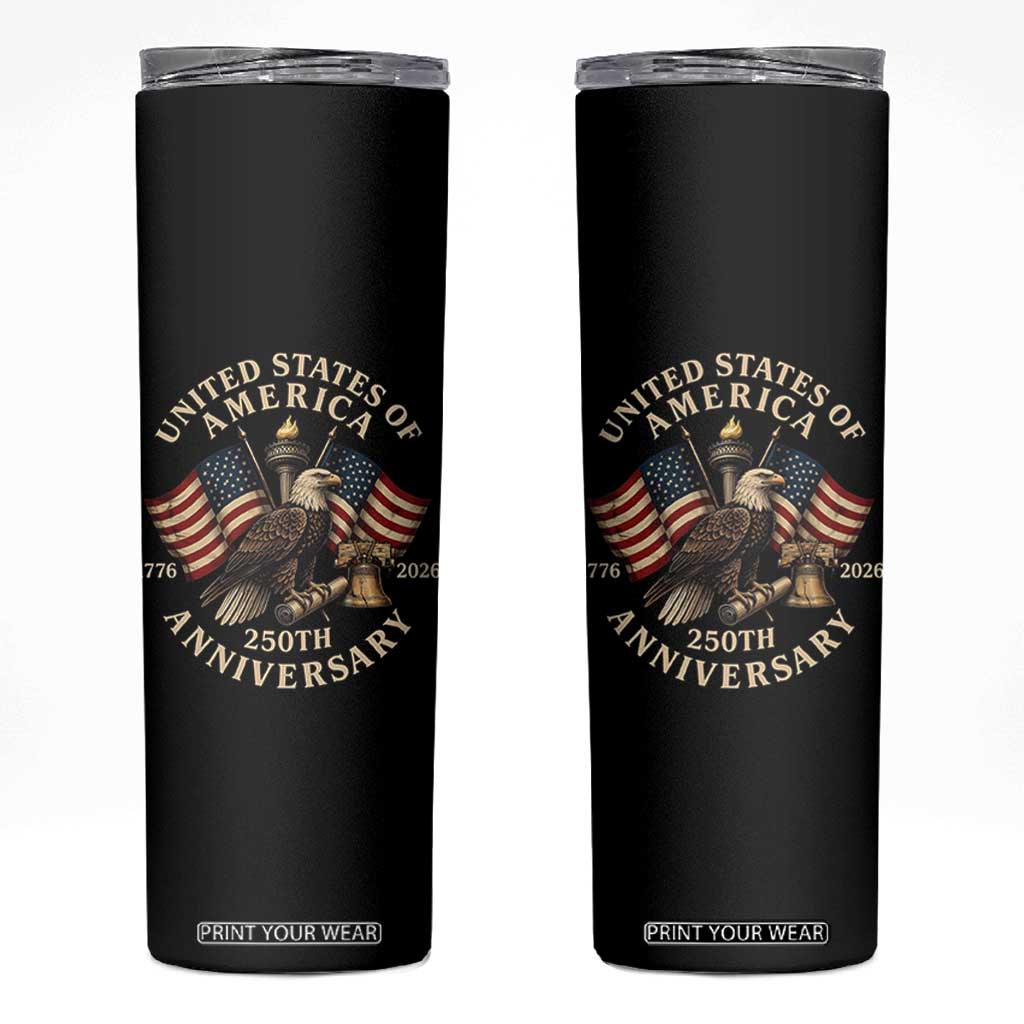 USA 250th Anniversary Skinny Tumbler Vintage Eagle US Flag Independence Day 4th July Patriotic TS10 Black Print Your Wear