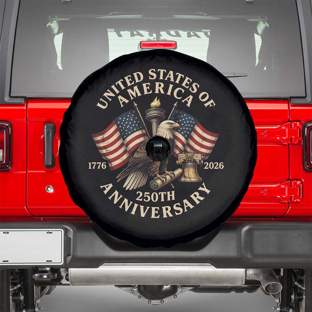 USA 250th Anniversary Spare Tire Cover Vintage Eagle US Flag Independence Day 4th July Patriotic TS10 Black Print Your Wear