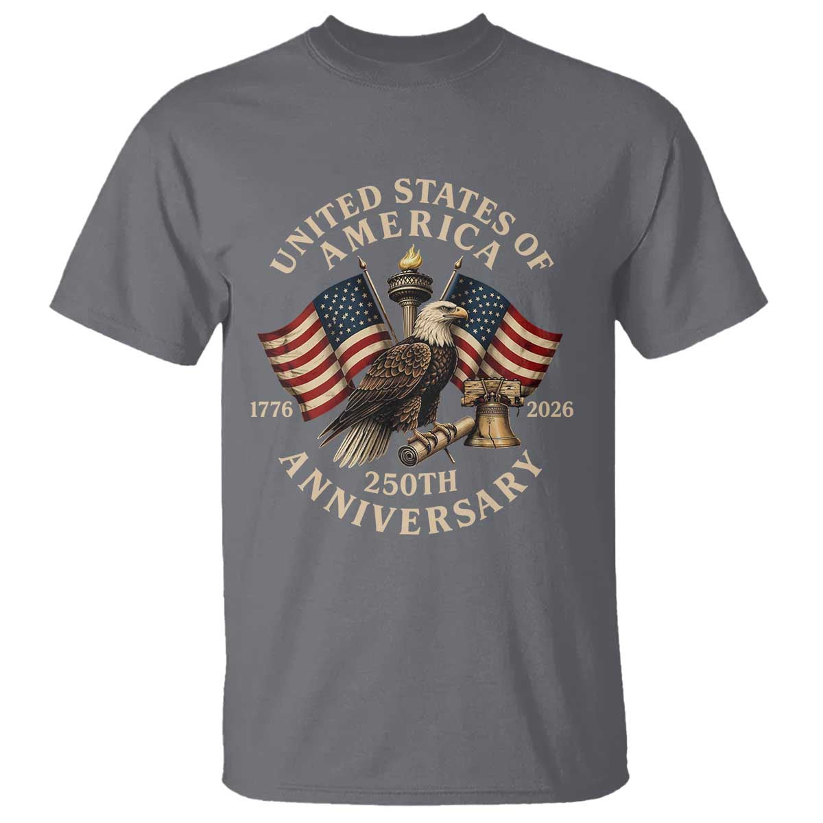 USA 250th Anniversary T Shirt Vintage Eagle US Flag Independence Day 4th July Patriotic TS10 Charcoal Print Your Wear