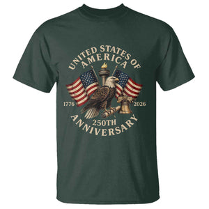 USA 250th Anniversary T Shirt Vintage Eagle US Flag Independence Day 4th July Patriotic TS10 Dark Forest Green Print Your Wear