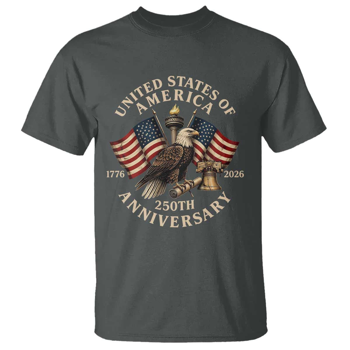 USA 250th Anniversary T Shirt Vintage Eagle US Flag Independence Day 4th July Patriotic TS10 Dark Heather Print Your Wear