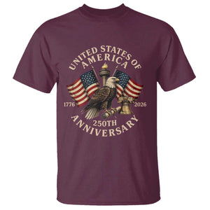 USA 250th Anniversary T Shirt Vintage Eagle US Flag Independence Day 4th July Patriotic TS10 Maroon Print Your Wear