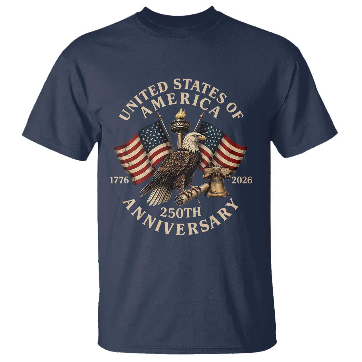 USA 250th Anniversary T Shirt Vintage Eagle US Flag Independence Day 4th July Patriotic TS10 Navy Print Your Wear