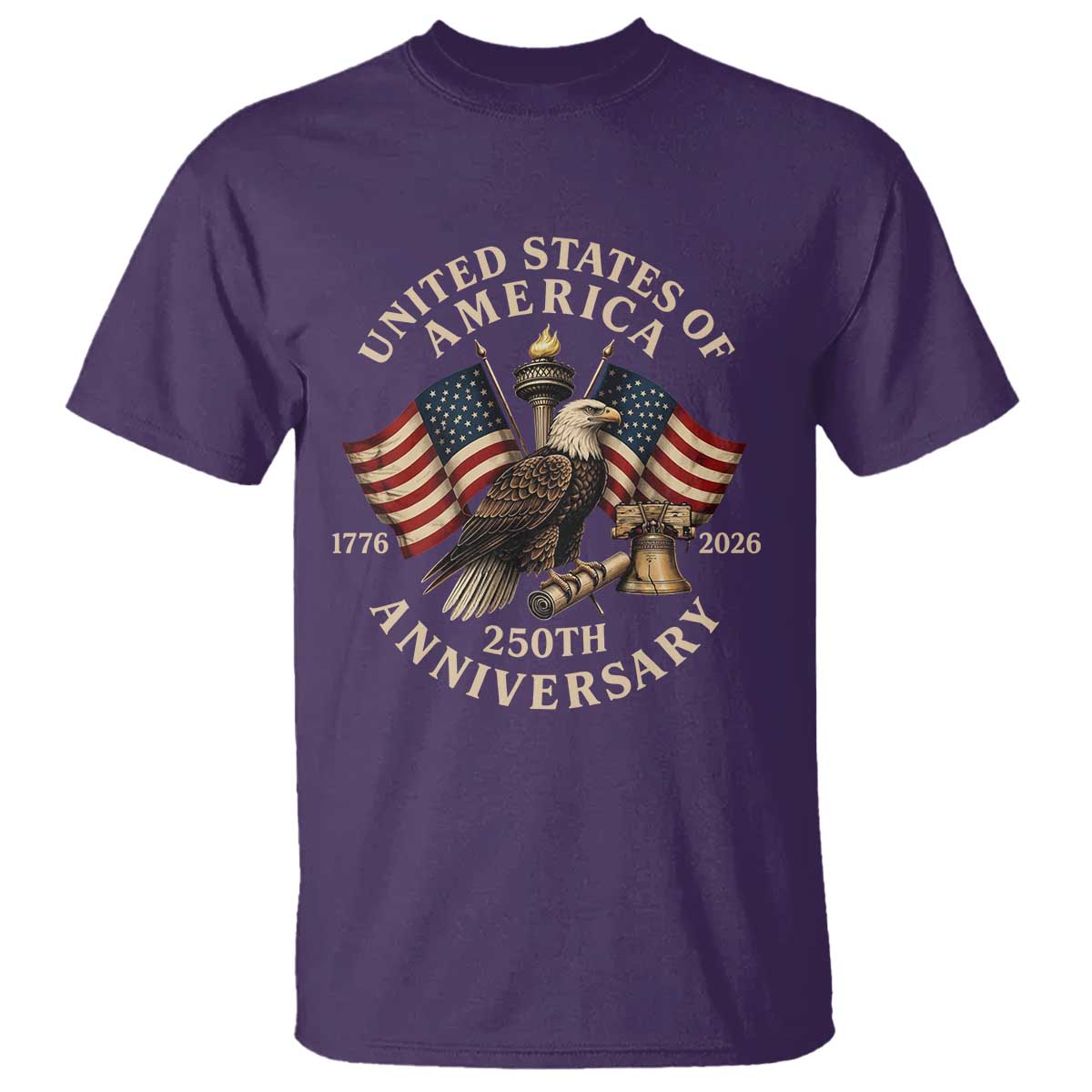 USA 250th Anniversary T Shirt Vintage Eagle US Flag Independence Day 4th July Patriotic TS10 Purple Print Your Wear